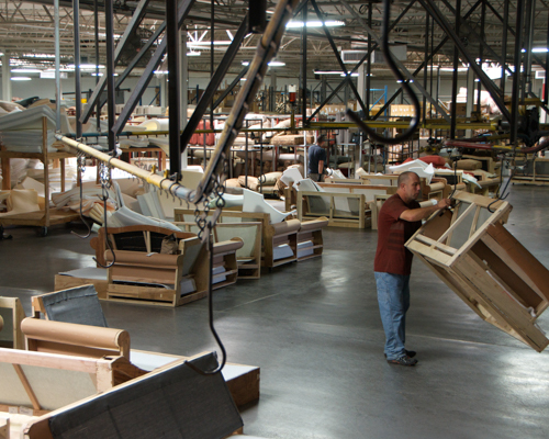 NC Furniture Manufacturer Craftmaster Factory Floor Pan Shot